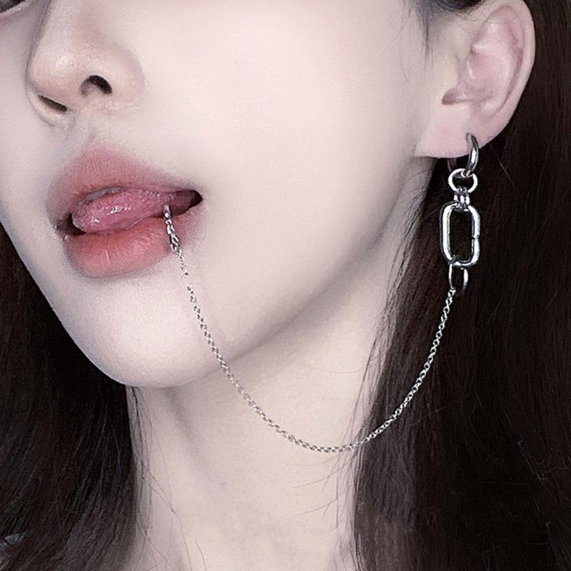 Body Jewelry Materials - A52E Chain Linked Earrings Hinged Lip