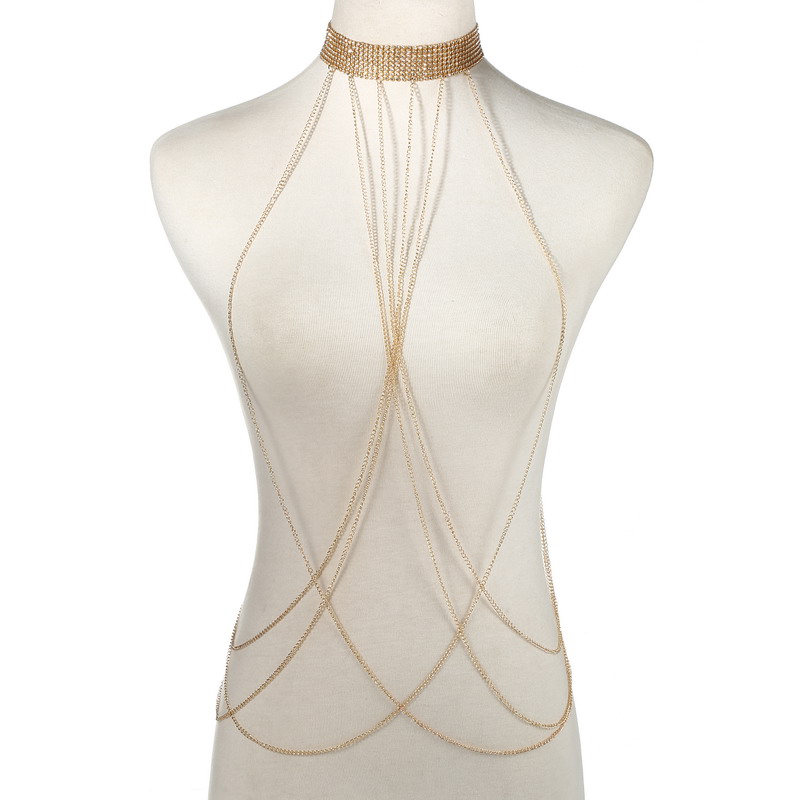Body Jewelry Art - Gold Color Body Chain Women Rhinestone