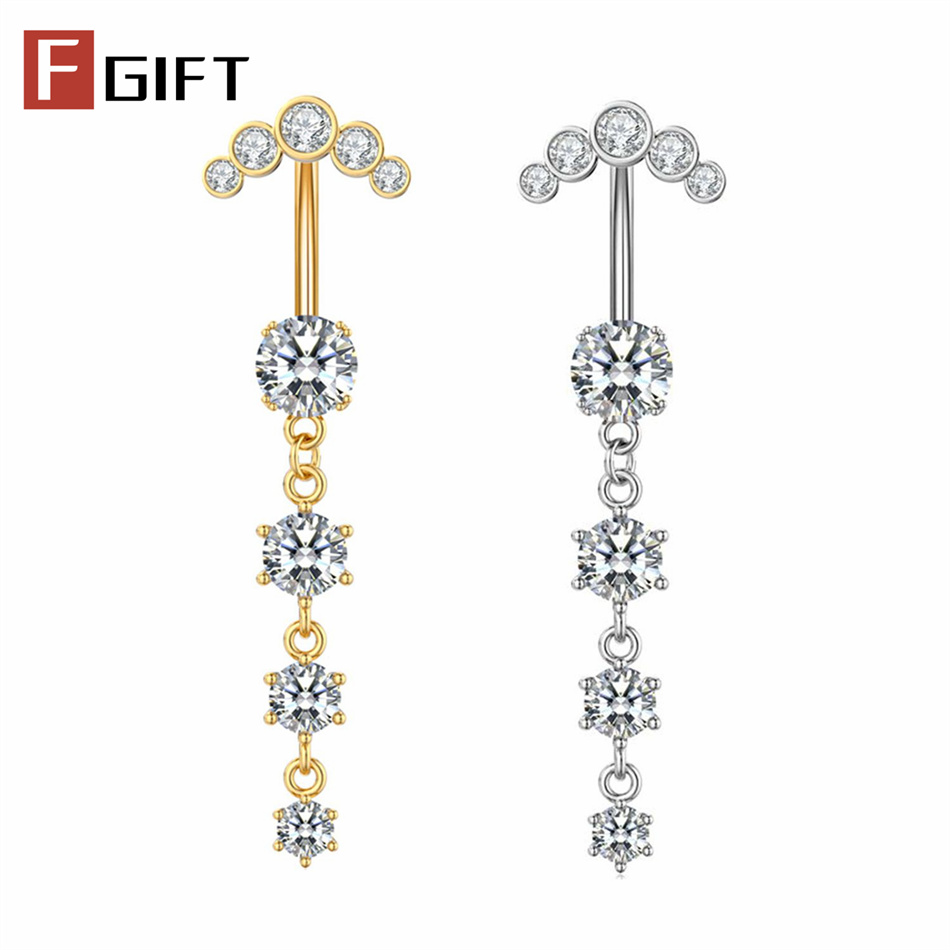 Belly Bar Titanium - Gold Silver Color Long Dangled Belly