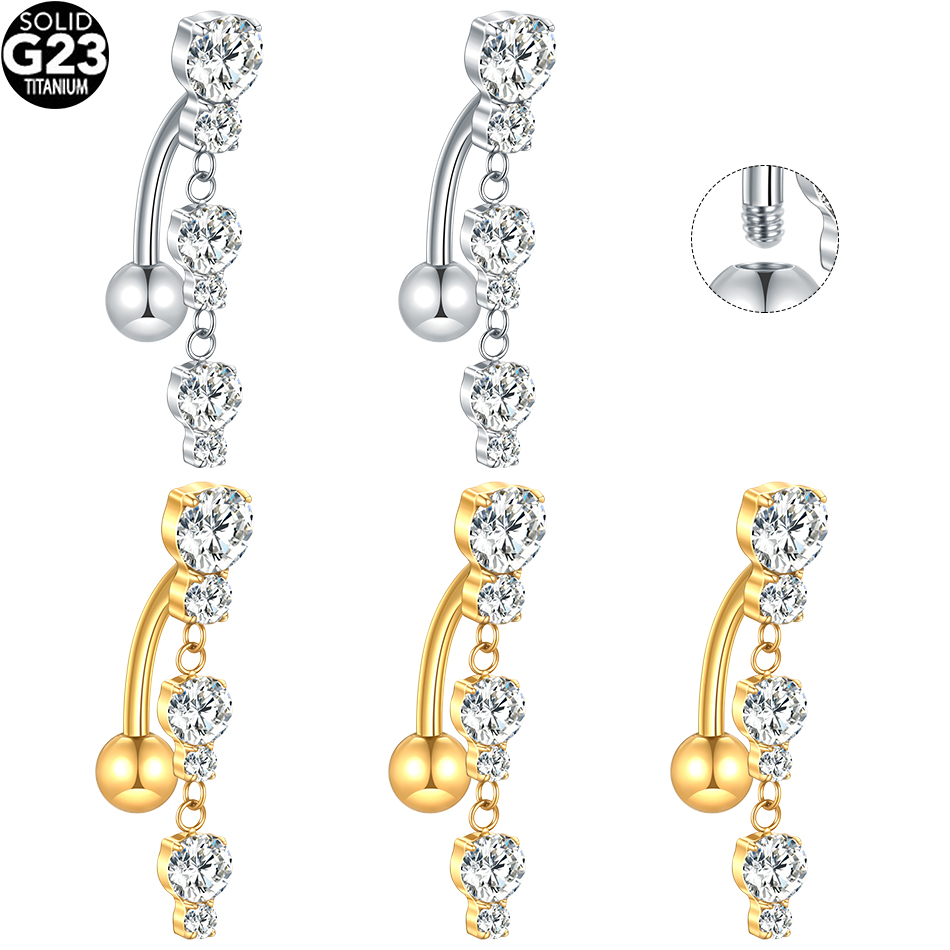 Belly Bar Titanium - 1/5PCS Titanium Reversed Bar CZ 14G