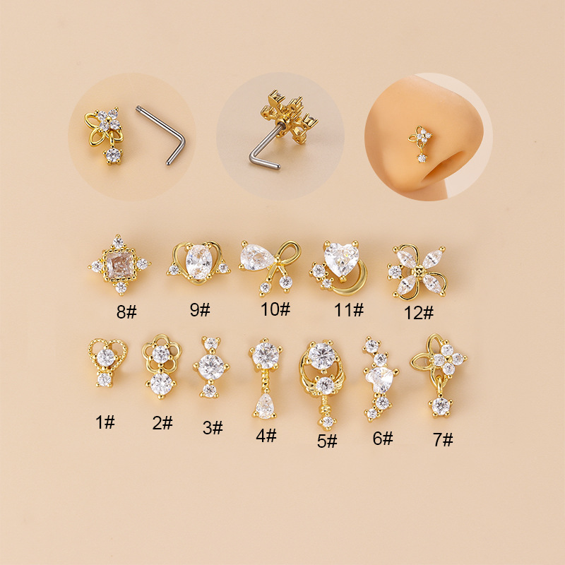 20G L-Shaped Cubic Zircon Nose - Body Jewelry Nose Ring review and price