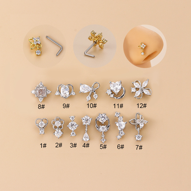 20G L-Shaped Cubic Zircon Nose - Body Jewelry Nose Ring review and price