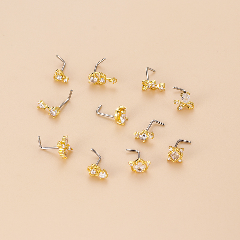 20G L-Shaped Cubic Zircon Nose - Body Jewelry Nose Ring review and price