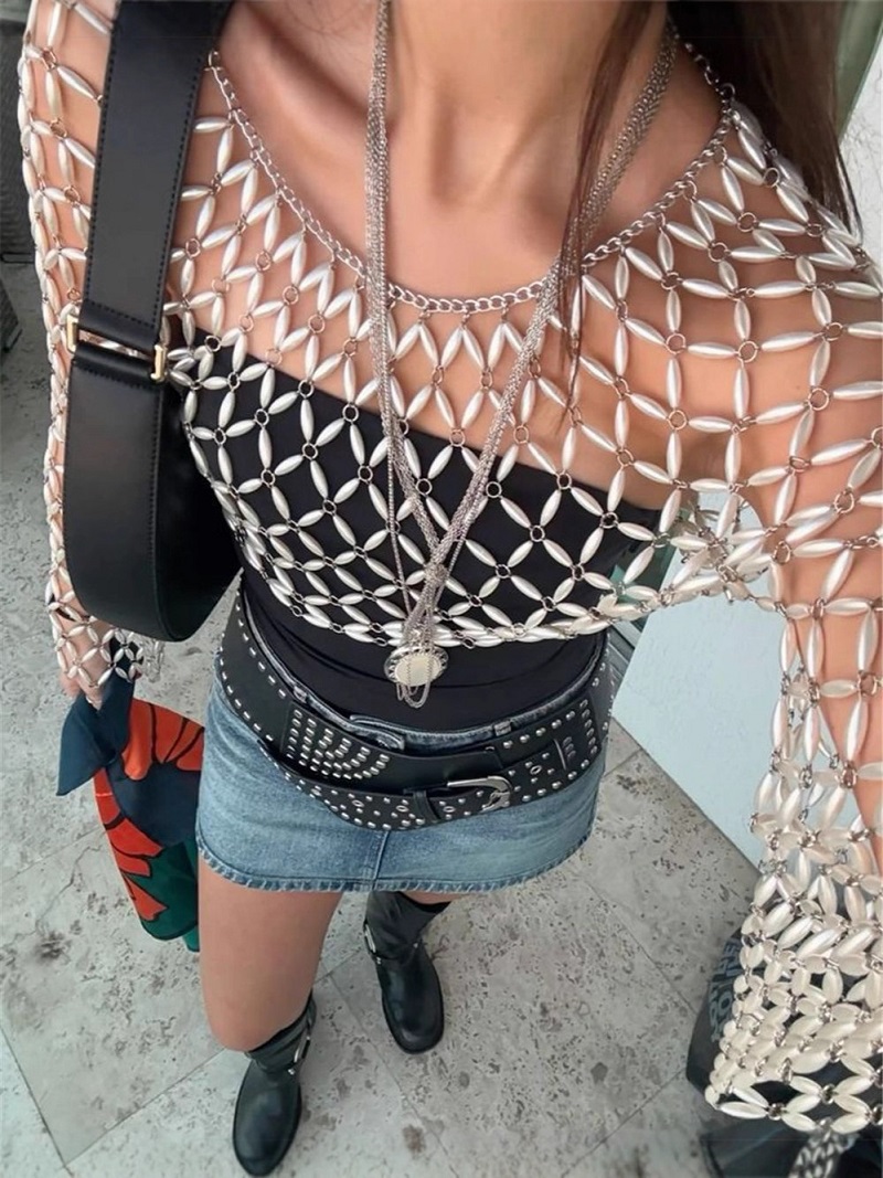 Women Long Sleeve White Beaded - Body Jewelry Harness review and price