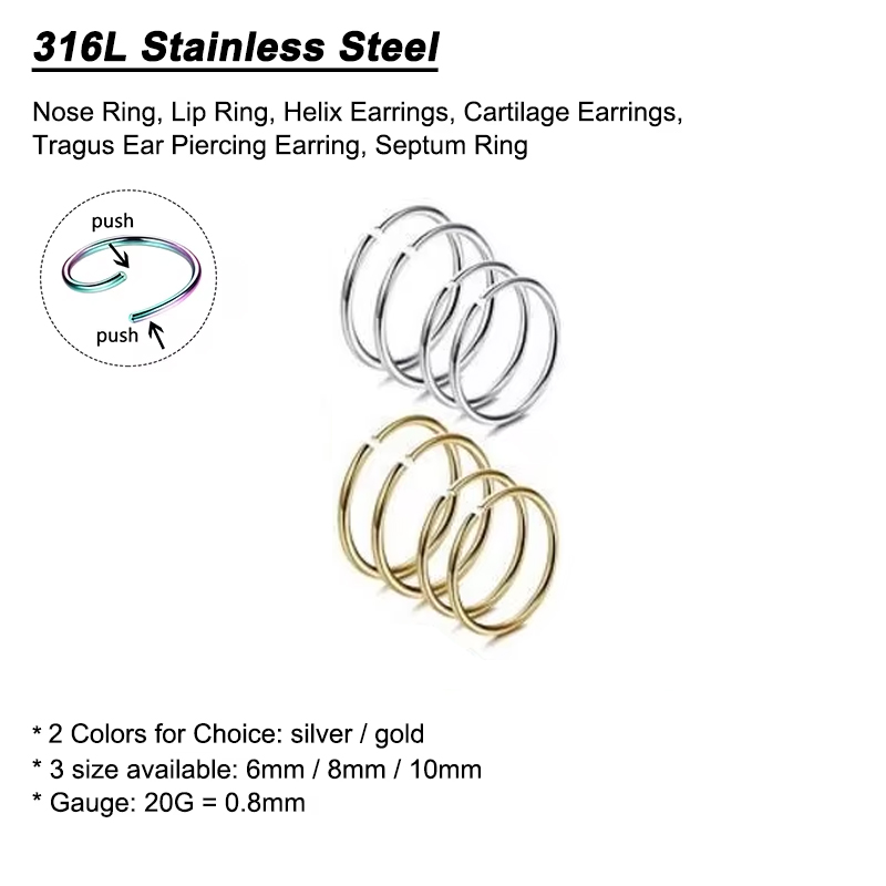 6pcs/lot Hypoallergenic Nose R - Body Jewelry Nose Ring review and price