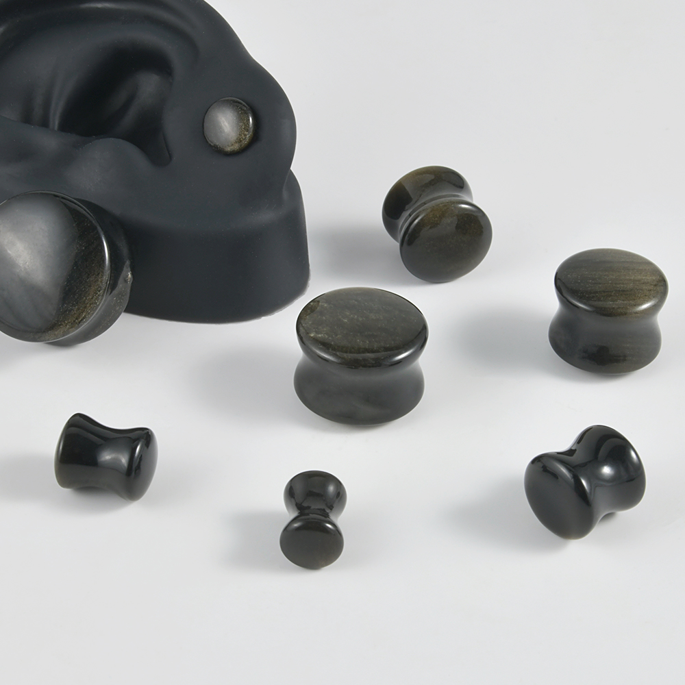 Black Natural Stone Double Fla - Body Jewelry Ear Gauges review and price