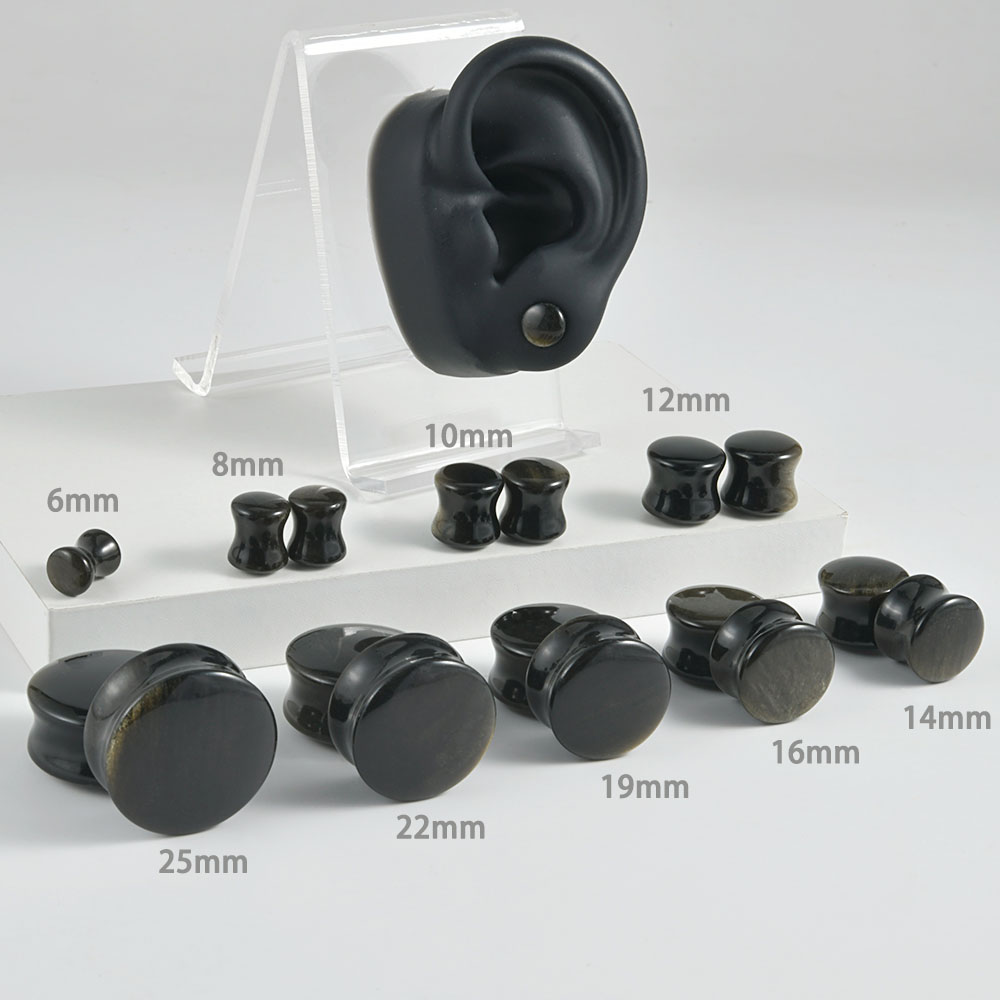Black Natural Stone Double Fla - Body Jewelry Ear Gauges review and price