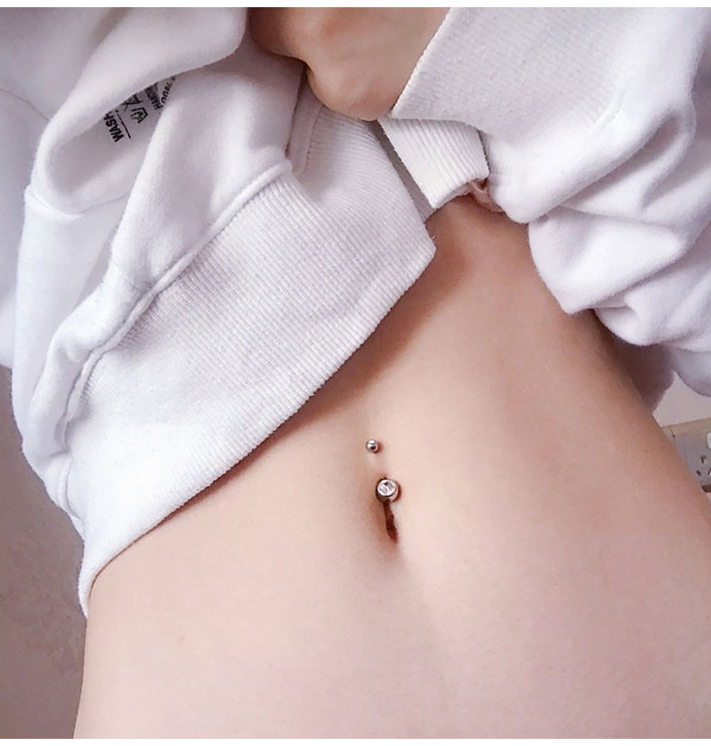 Double Gem Belly Button Rings  - Belly Bar Titanium review and price