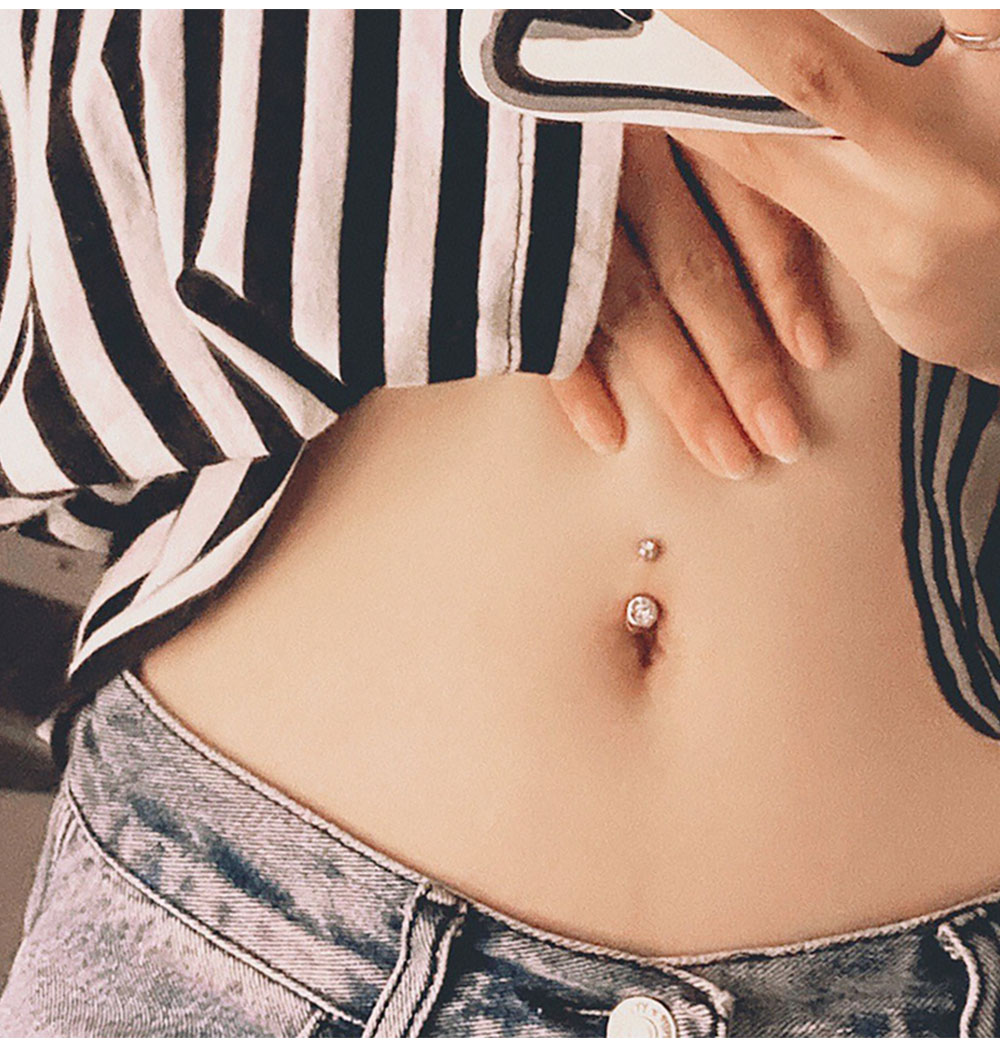 Double Gem Belly Button Rings  - Belly Bar Titanium review and price
